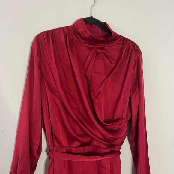 Alexia Admor Red Silky Mock Neck Wrap Dress - Size 14 - Picture 6 of 10